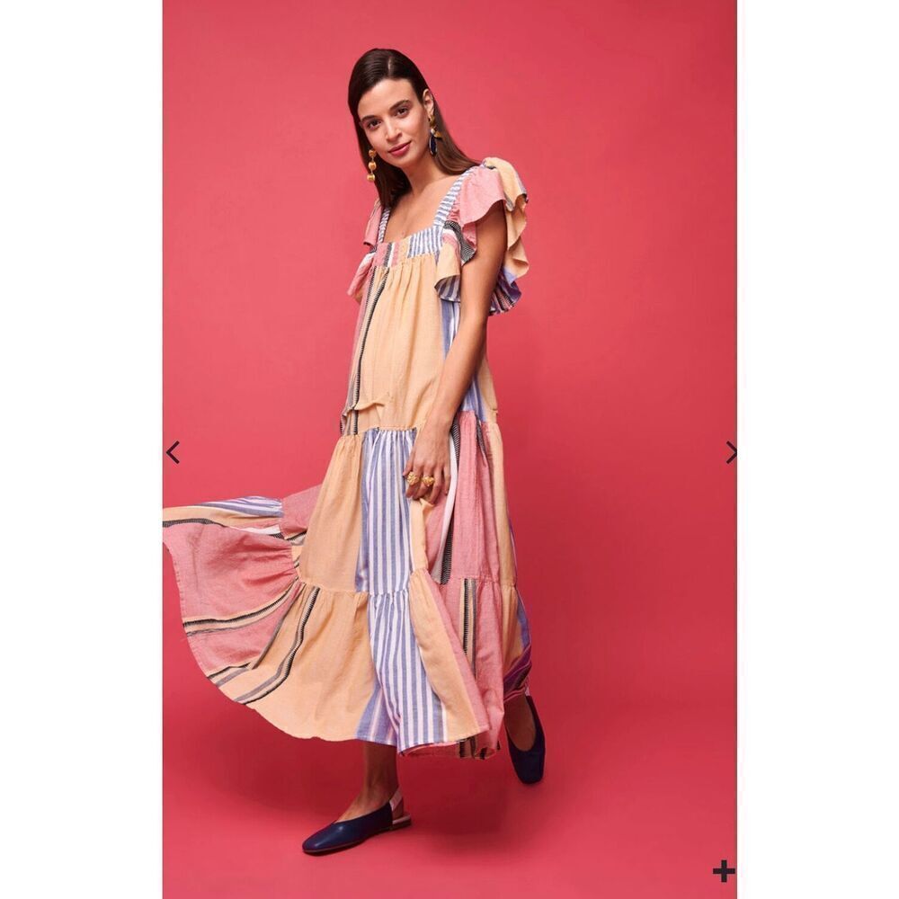 Nema Olivia dress sz s/m maxi tiered patchwork dress